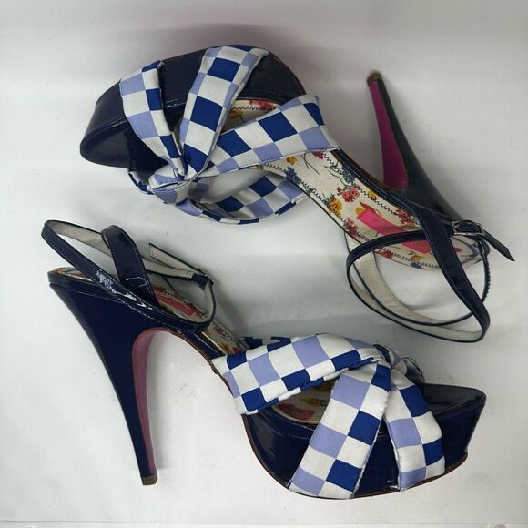 Betsey Johnson Plaid Knotted Patent Leather Platform Heel - Picture 4 of 8